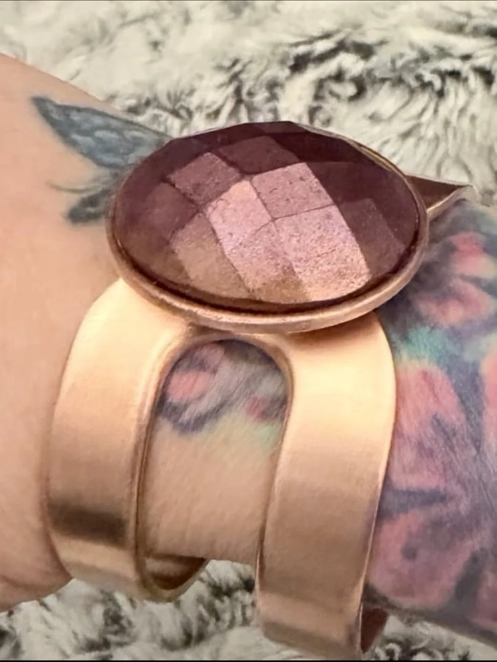 Vintage Copper Cuff bracelet metallic purple stone small-medium size EUC